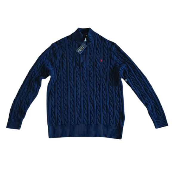 POLO Ralph Lauren Men's Blue 100% Cotton Cable Knit Quarter Zip Sweater Size XLT - Picture 7 of 11
